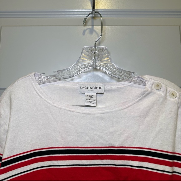 Sag Harbor Red/White/Black Striped 3/4 Sleeve Top size 2X - Picture 3 of 7